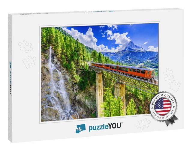 Zermatt, Switzerland. Gornergrat Tourist Train with Water... Jigsaw Puzzle
