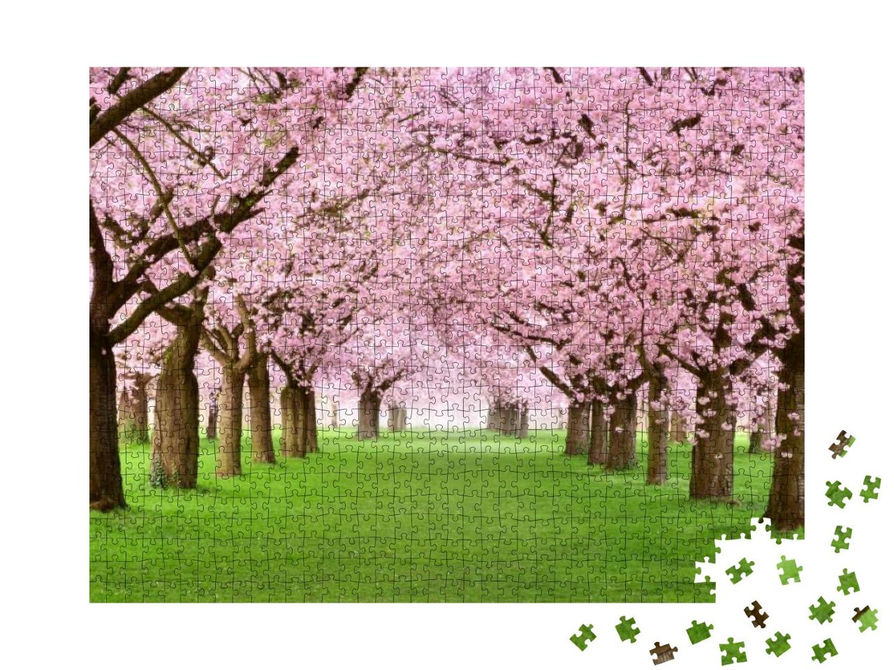 Ornamental Garden with Majestically Blossoming Large Cher... Jigsaw Puzzle with 1000 pieces