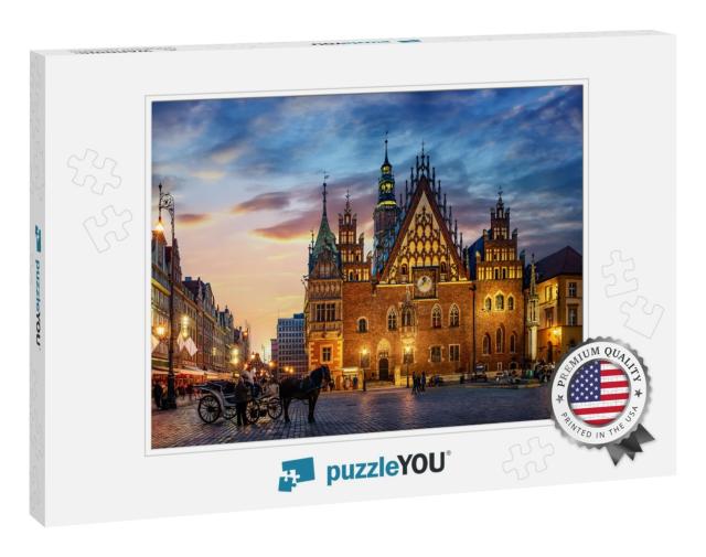 Wroclaw Central Market Square with Old Houses, Town Hall... Jigsaw Puzzle
