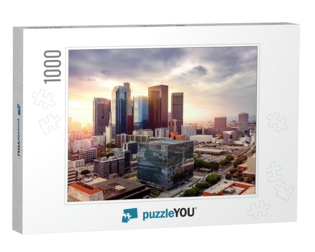 Downtown Los Angeles Skyline At Sunset... Jigsaw Puzzle with 1000 pieces