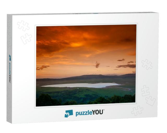 African Sunset Over the Ngorongoro Crater, Tanzania... Jigsaw Puzzle