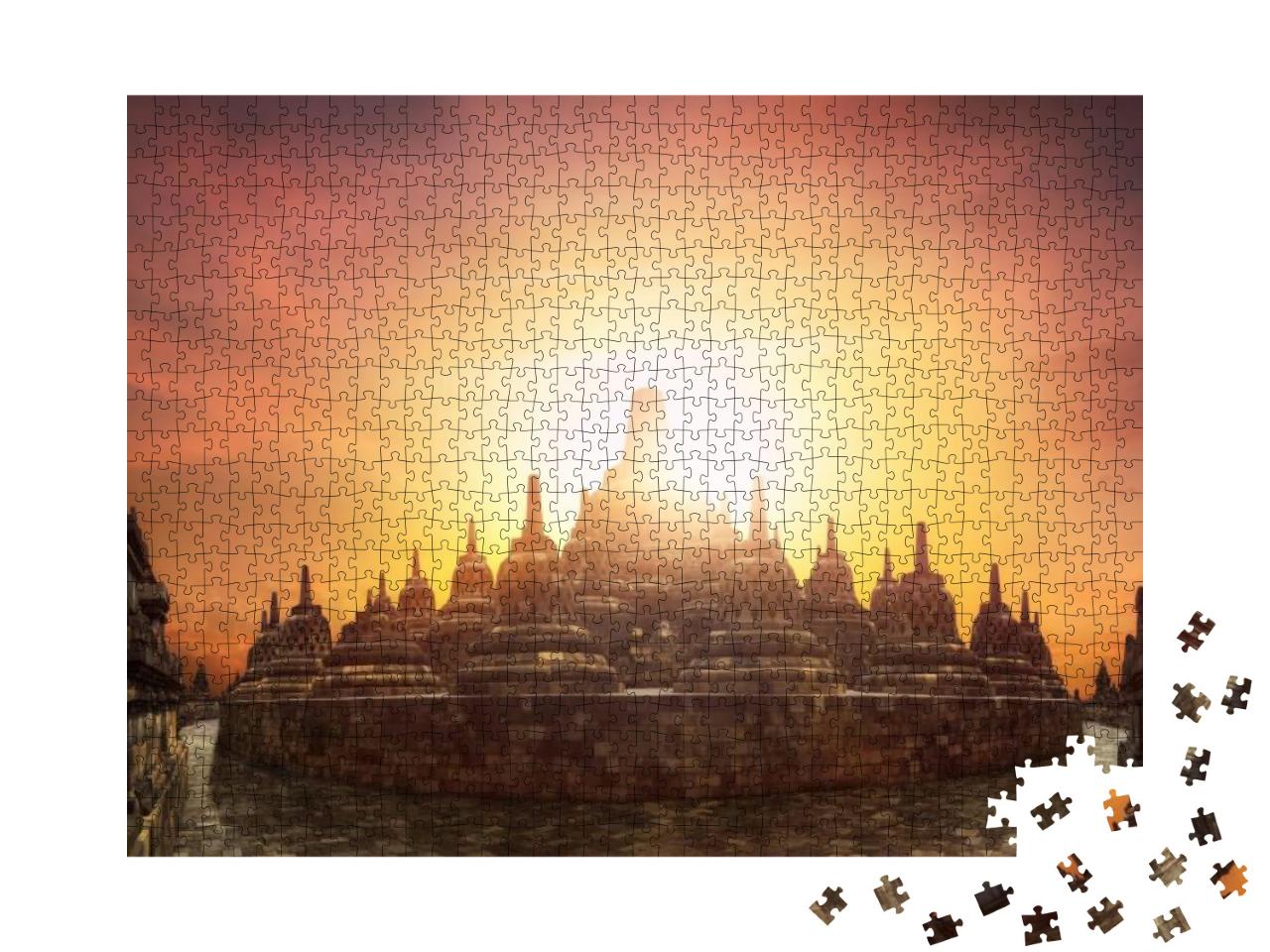 Amazing Sunset At Borobudur Temple. World Buddhist Herita... Jigsaw Puzzle with 1000 pieces