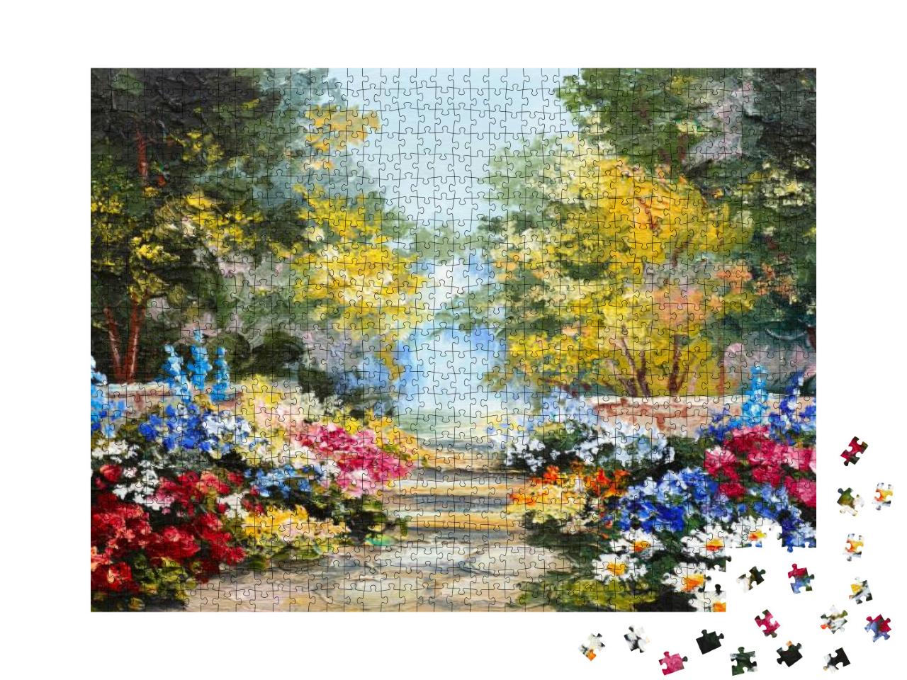 Oil Painting Landscape - Colorful Summer Forest, Beautifu... Jigsaw Puzzle with 1000 pieces
