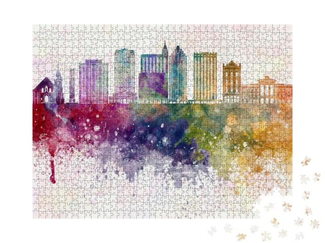 Raleigh Skyline in Watercolor Background... Jigsaw Puzzle with 1000 pieces