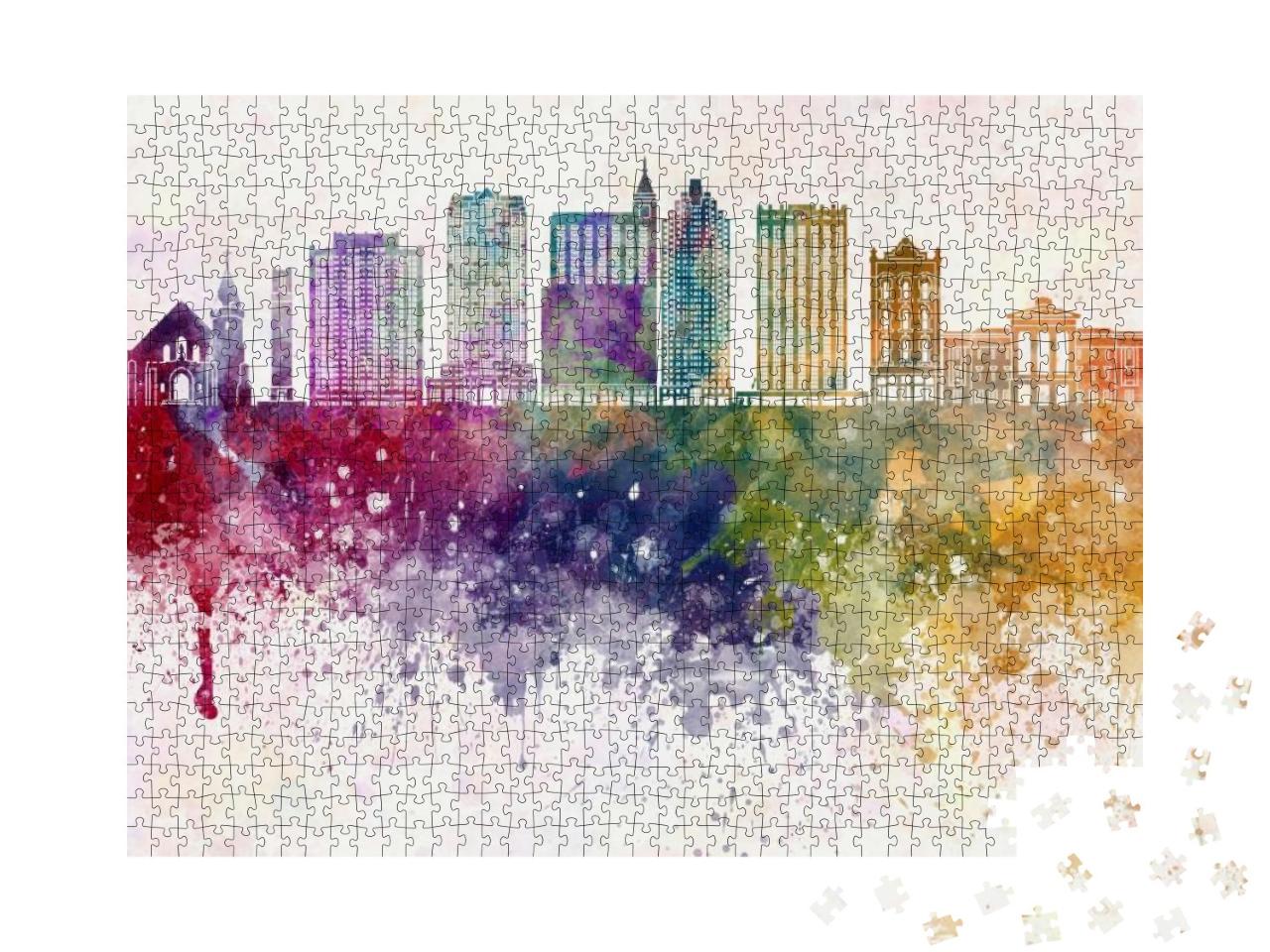 Raleigh Skyline in Watercolor Background... Jigsaw Puzzle with 1000 pieces