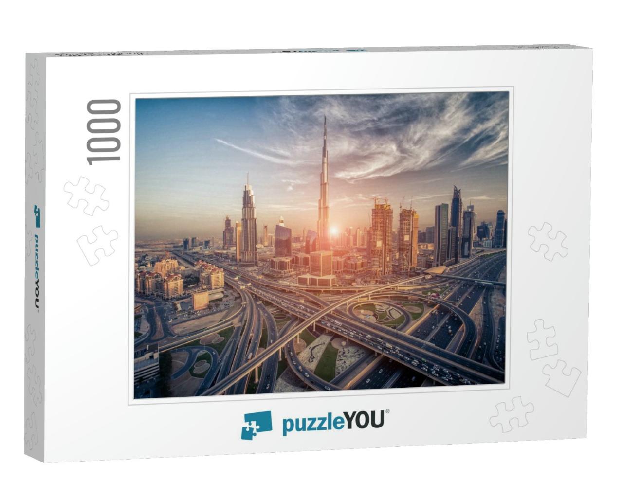 Dubai Skyline with Beautiful City Close to Its Busiest Hi... Jigsaw Puzzle with 1000 pieces