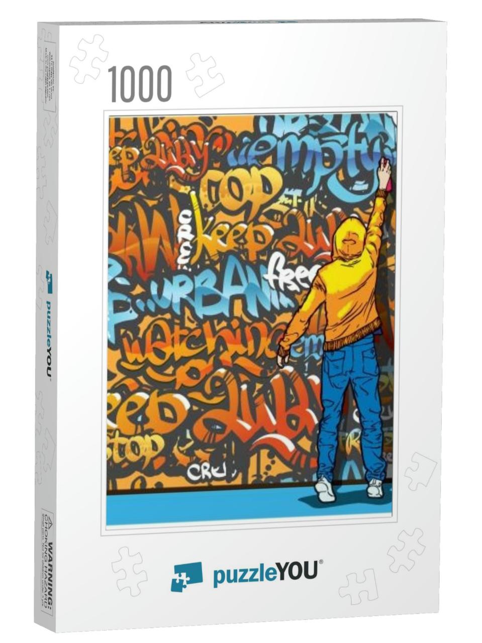 Vector Young Man Painting Graffiti on a Wall... Jigsaw Puzzle with 1000 pieces