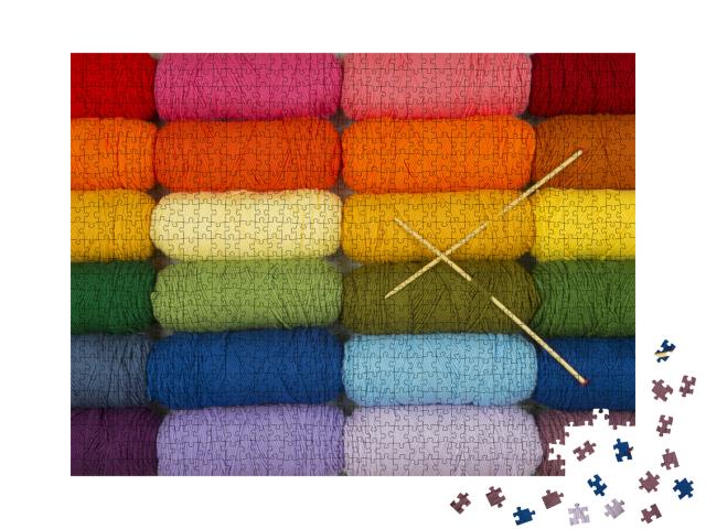 Colorful Yarn in Rainbow Rows Photo Collage Jigsaw Puzzle with 1000 pieces