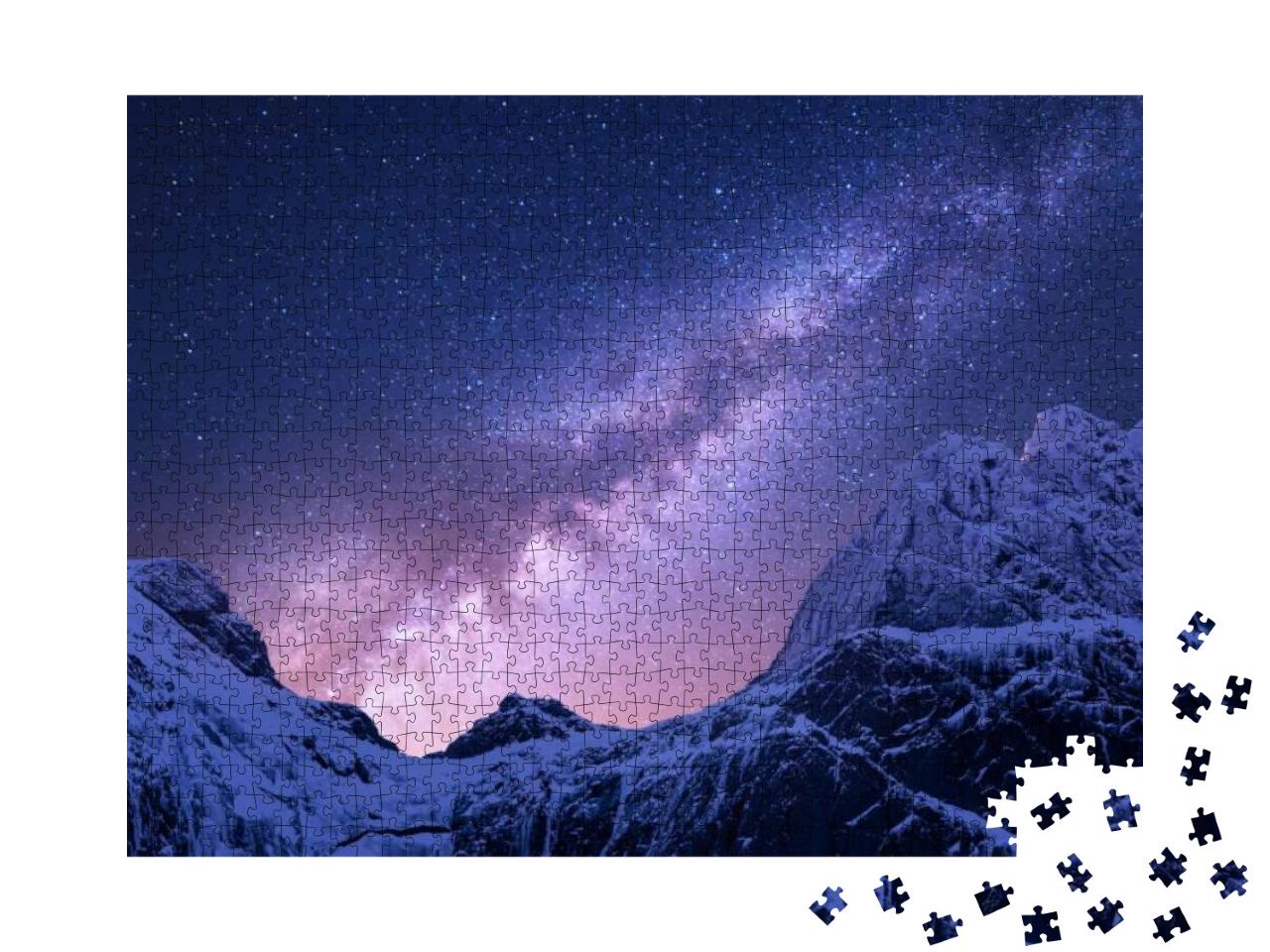 Milky Way Above Snowy Mountains. Space. Fantastic View wi... Jigsaw Puzzle with 1000 pieces
