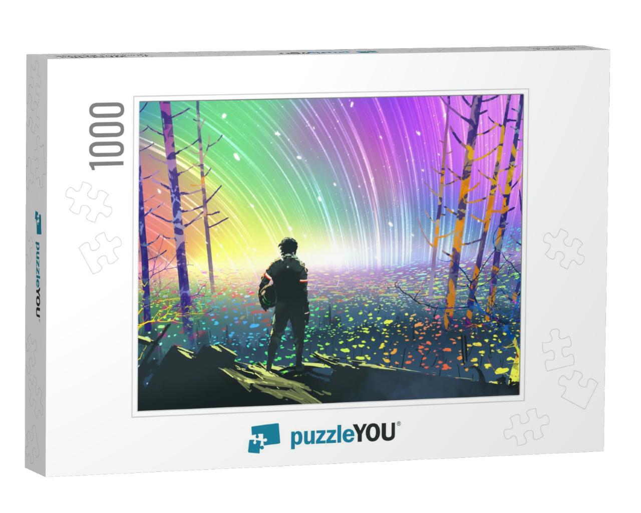 Scenery of the Explorer Looking At Flower Fields in Color... Jigsaw Puzzle with 1000 pieces