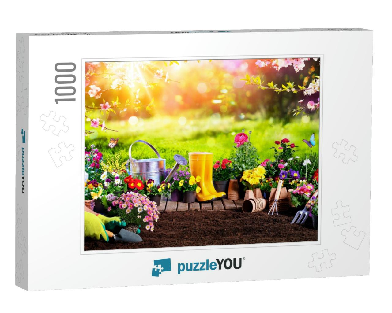 Spring Gardening - Flowerpots an Equipment in Sunny Garde... Jigsaw Puzzle with 1000 pieces