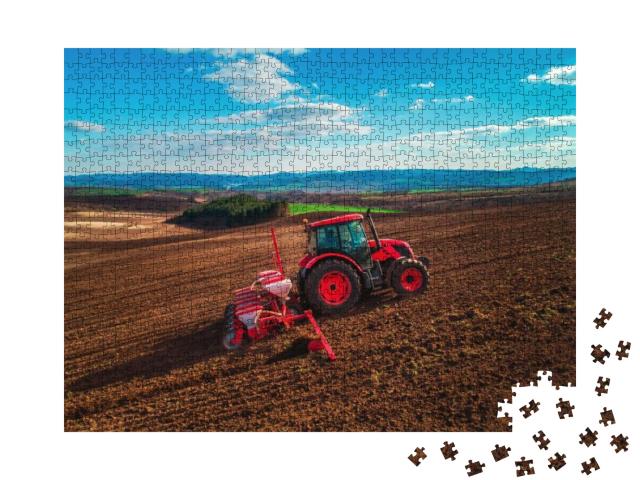 Farmer in Tractor Preparing Farmland with Seedbed for the... Jigsaw Puzzle with 1000 pieces