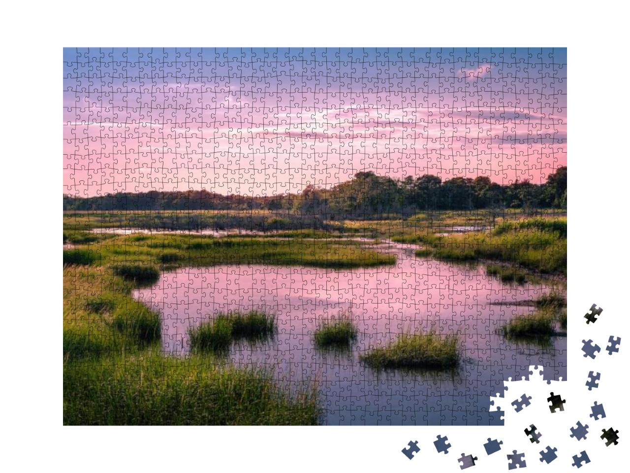 Twilight Cloudscape Over the Flooded Marsh At High Tide o... Jigsaw Puzzle with 1000 pieces