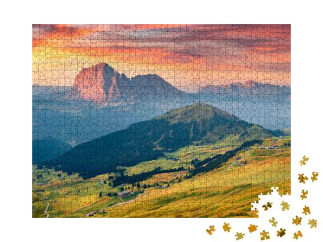 Spectacular Autumn View of Sassolungo Langkofel & Sella G... Jigsaw Puzzle with 1000 pieces