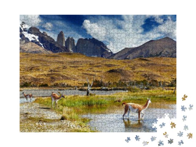 Guanaco in Torres Del Paine National Park, Patagonia, Chi... Jigsaw Puzzle with 1000 pieces