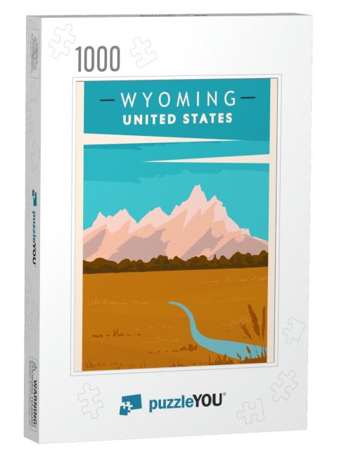 Wyoming Retro Poster. USA Travel Illustration. United Stat... Jigsaw Puzzle with 1000 pieces