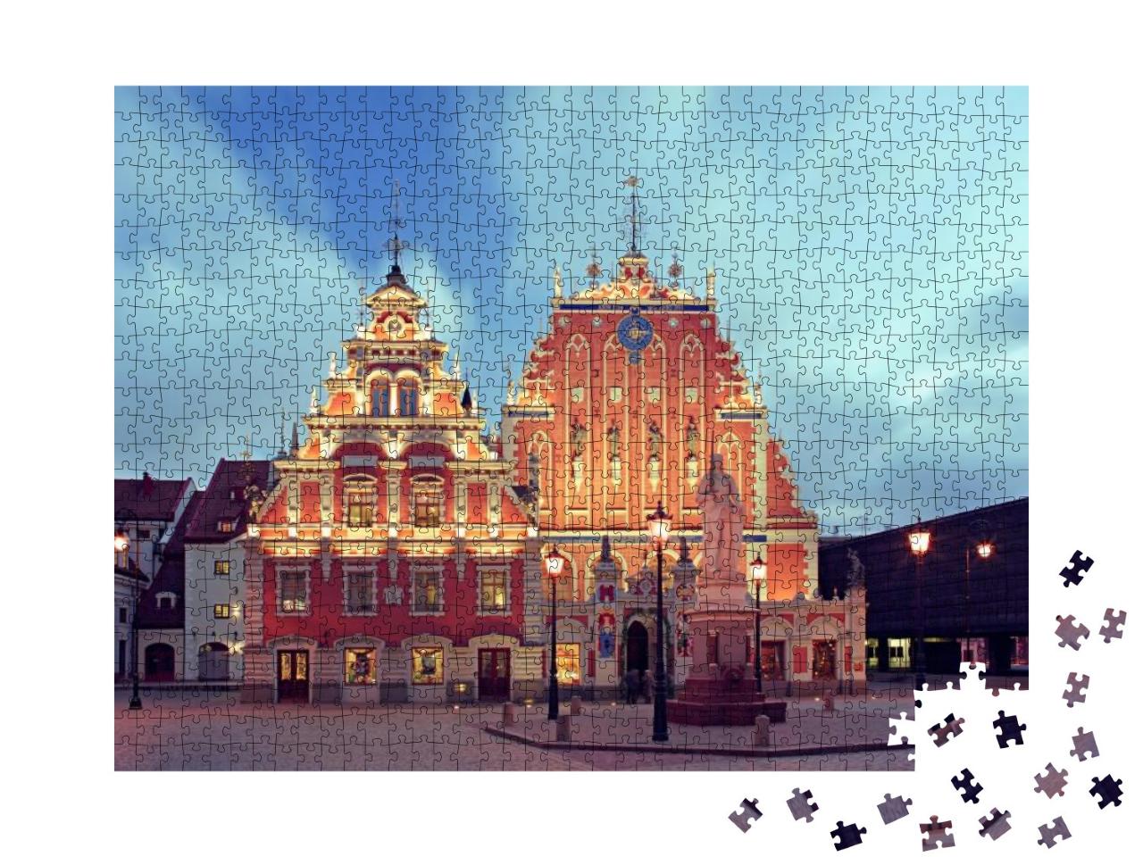 Old Riga, Latvia. the Facade of the Building, Evening Vie... Jigsaw Puzzle with 1000 pieces