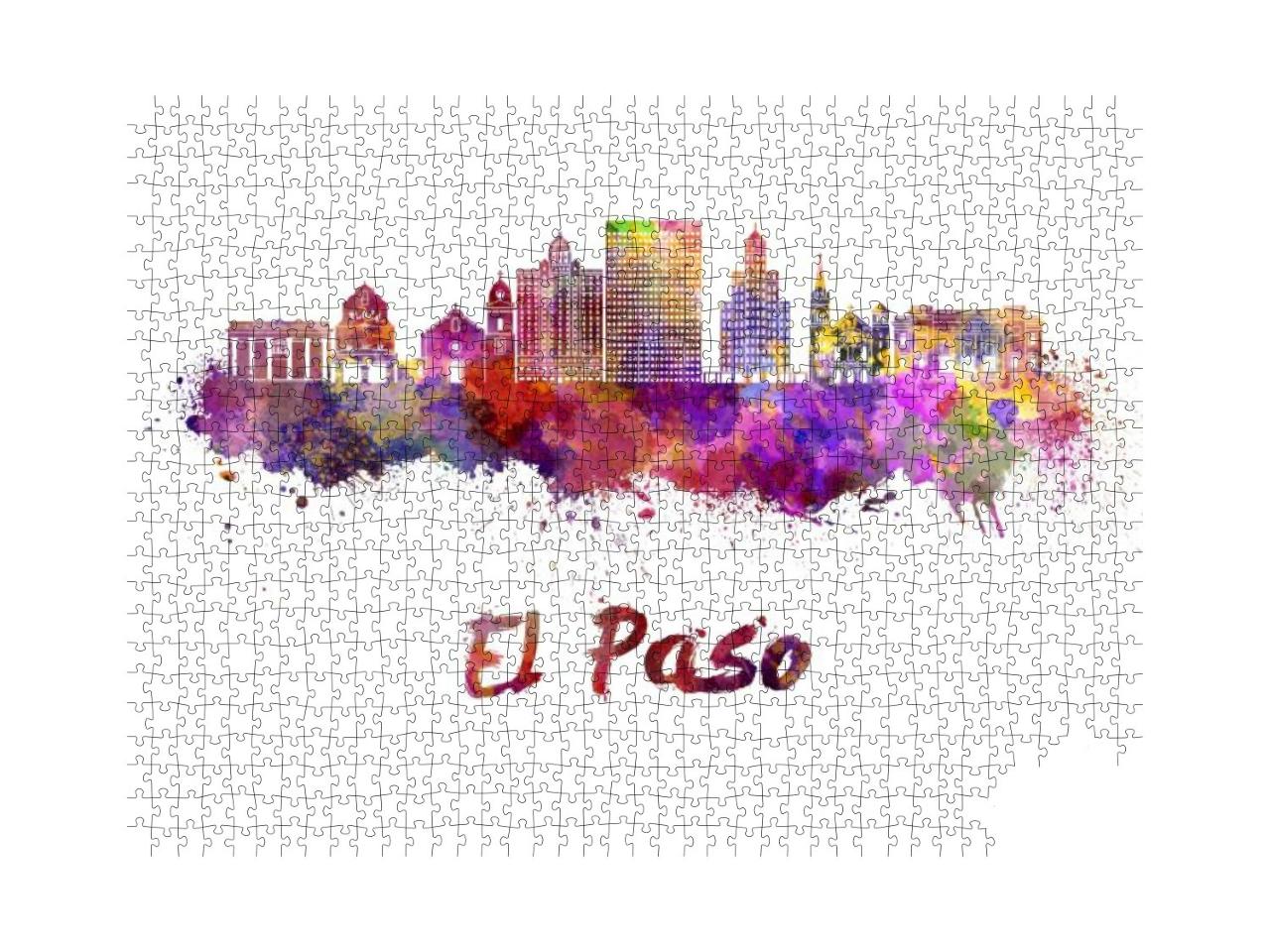 El Paso Skyline in Watercolor Splatters with Clipping Pat... Jigsaw Puzzle with 1000 pieces