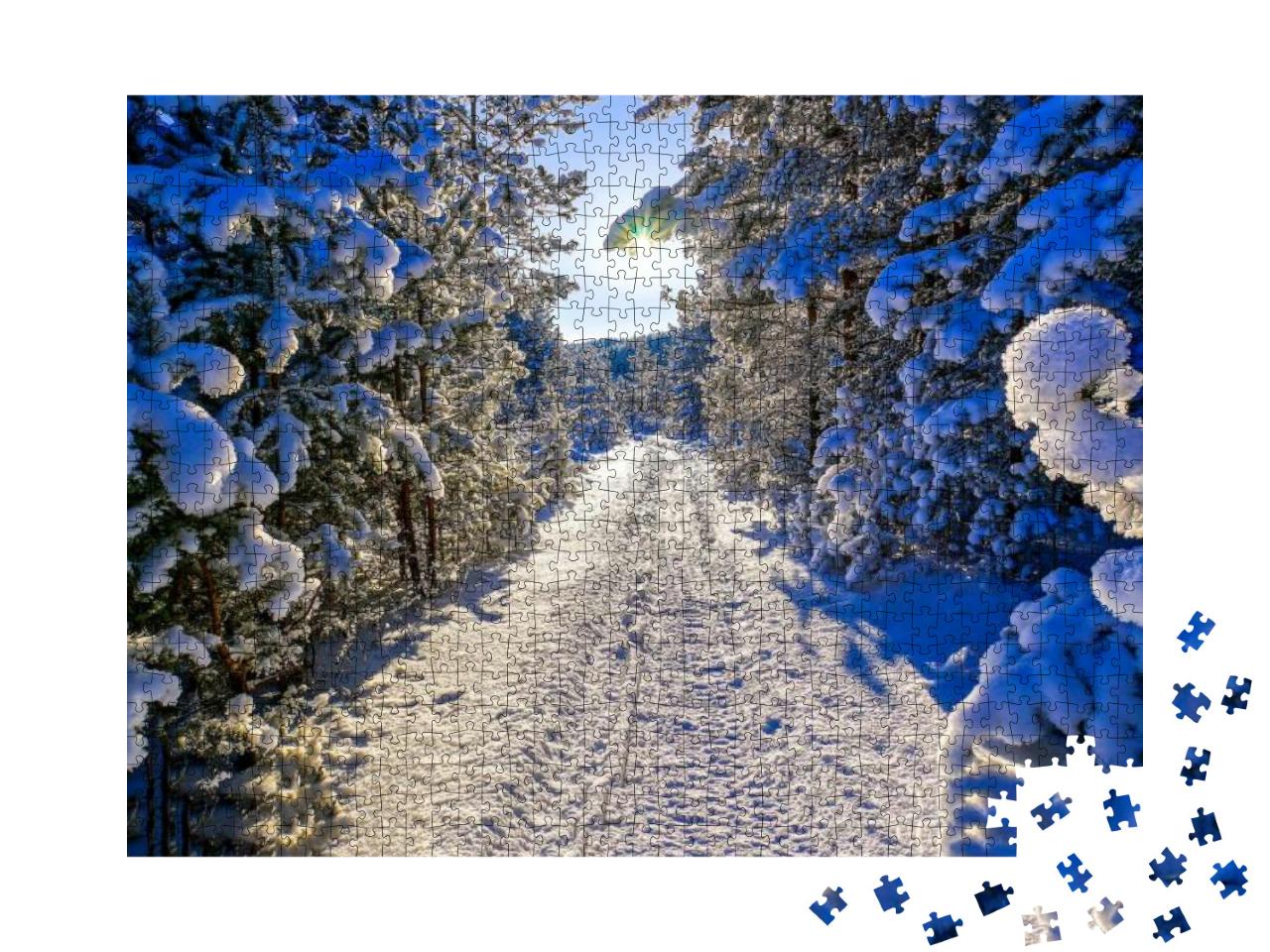 The Road Through the Winter Snow Forest. Winter Snow Road... Jigsaw Puzzle with 1000 pieces