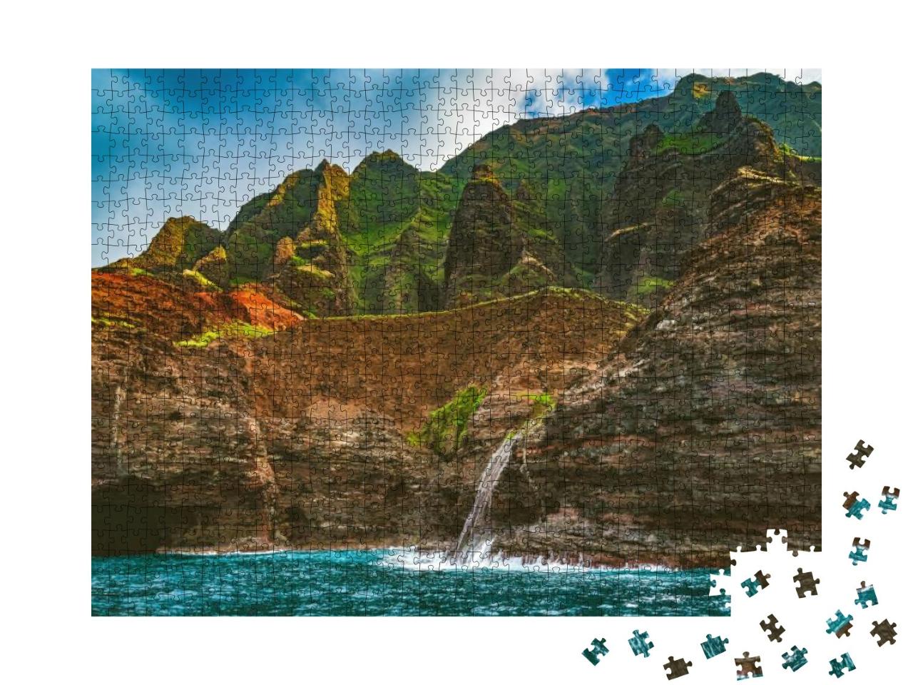 A Waterfall Finds Its Way Into the Sea from the T... Jigsaw Puzzle with 1000 pieces