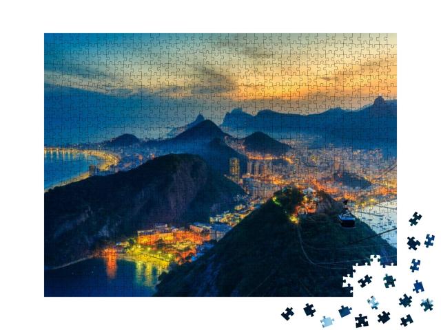 Night View of Copacabana Beach, Urca & Botafogo from Suga... Jigsaw Puzzle with 1000 pieces