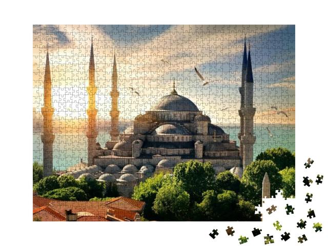 Seagulls Over Blue Mosque & Bosphorus in Istanbul, Turkey... Jigsaw Puzzle with 1000 pieces