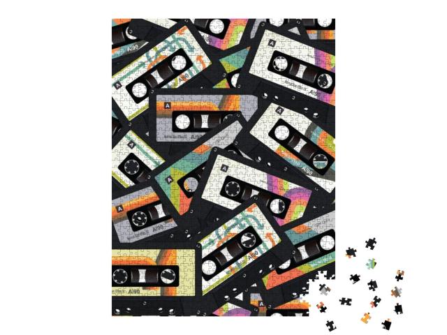 Retro Vintage Cassette Tape Seamless Background Vector... Jigsaw Puzzle with 1000 pieces