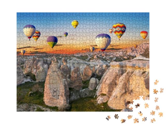 Hot Air Balloons At Sunset Over the Cave Town, Cappadocia... Jigsaw Puzzle with 1000 pieces