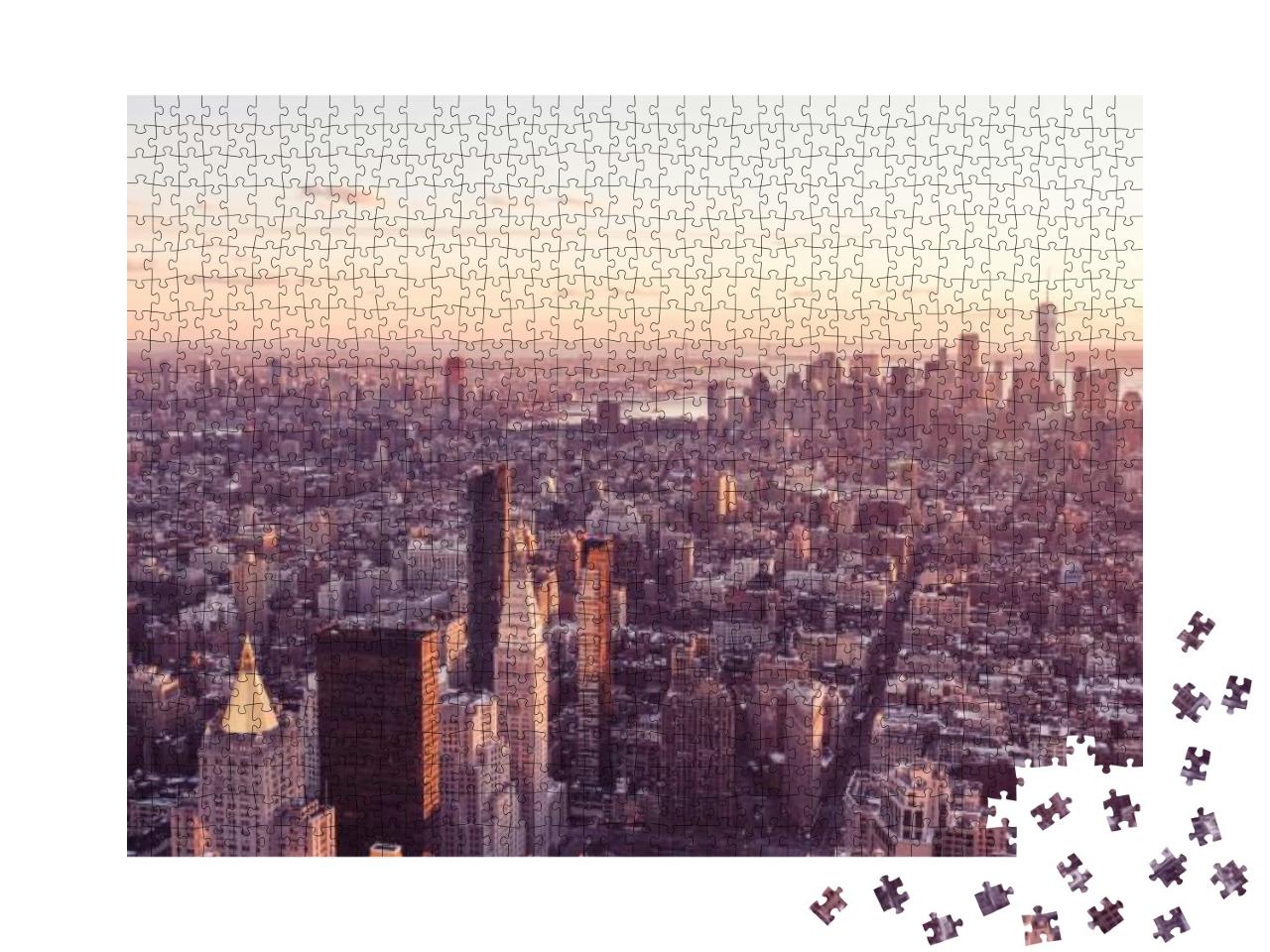 Aerial View At Sunset of Lower Manhattan Downtown, New Yo... Jigsaw Puzzle with 1000 pieces