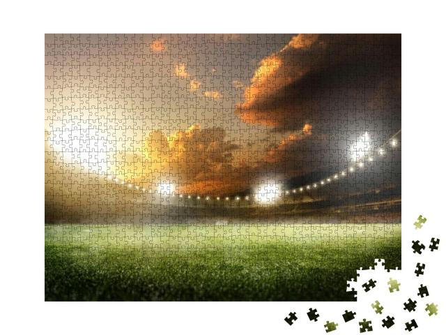 Empty Sunset Grand Soccer Arena in the Lights... Jigsaw Puzzle with 1000 pieces
