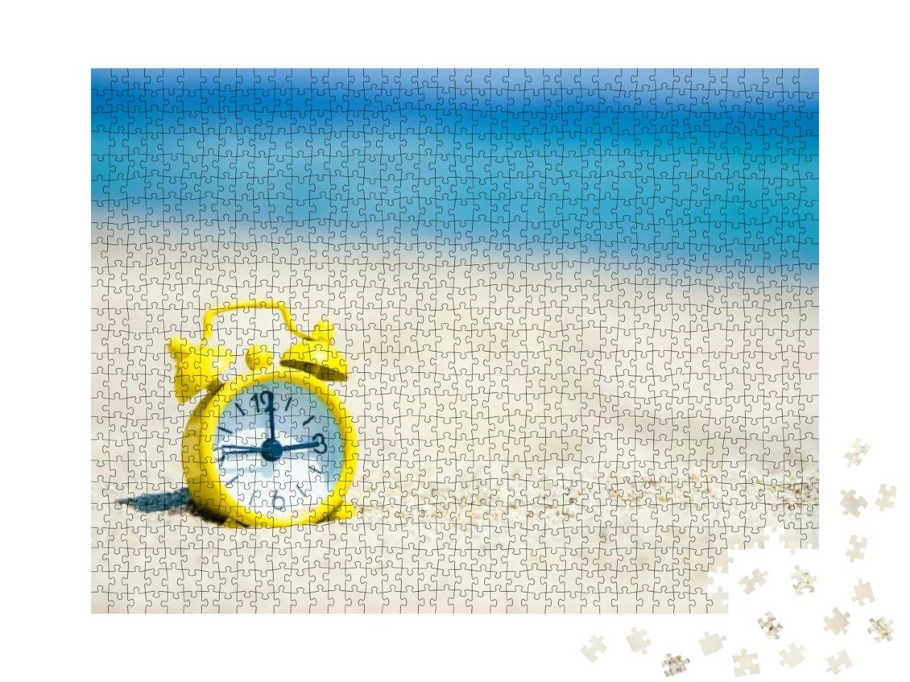 Beautiful Alarm Clock in the Sand by the Sea on Nature Ba... Jigsaw Puzzle with 1000 pieces