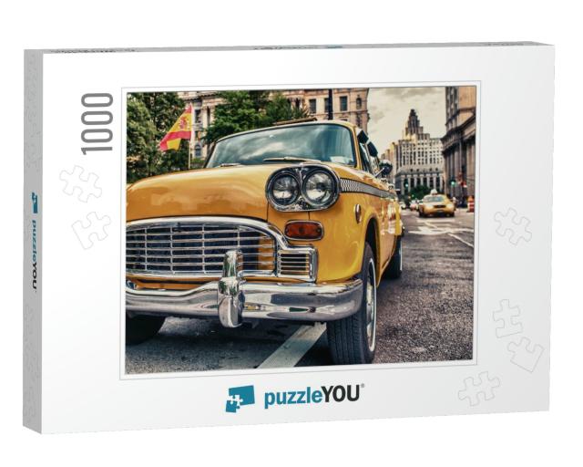 Vintage Old Taxi in New York City. Classic Yellow Cab in... Jigsaw Puzzle with 1000 pieces