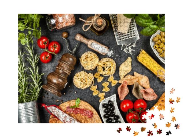 Italian Food Ingredients with Pasta & Herbs... Jigsaw Puzzle with 1000 pieces