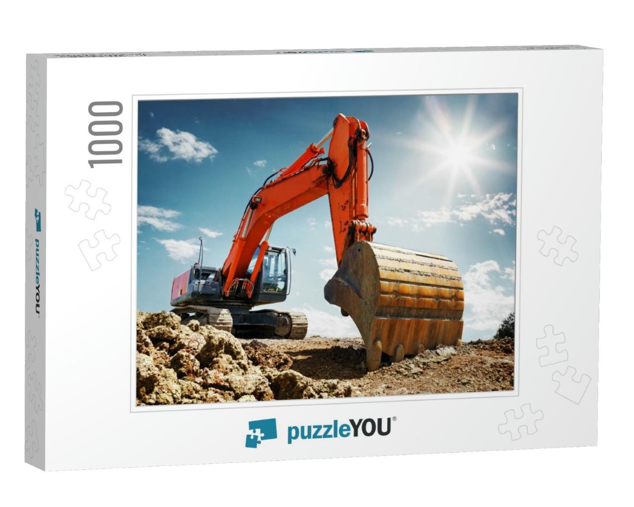 Crawler Excavator Front View Digging on Demolition Site i... Jigsaw Puzzle with 1000 pieces