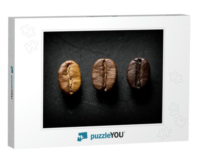 3 Coffee Beans of Different Toast in a Black Background... Jigsaw Puzzle