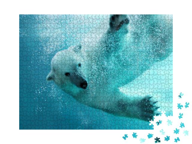 Polar Bear Attacking Underwater with Full Paw Blow Detail... Jigsaw Puzzle with 1000 pieces