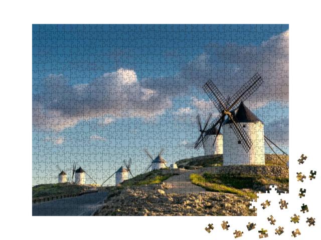 Group of Ancient Windmills in the Town of Consuegra Spain... Jigsaw Puzzle with 1000 pieces