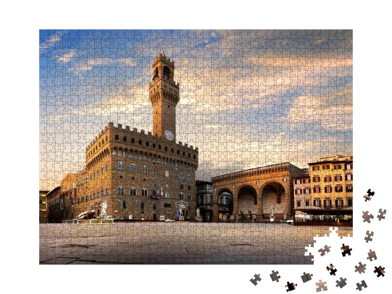 Square of Signoria in Florence At Sunrise, Italy... Jigsaw Puzzle with 1000 pieces