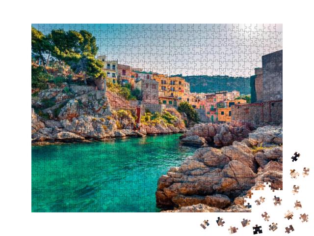Superb Spring View of Sant Elia Village. Azure Water Bay... Jigsaw Puzzle with 1000 pieces