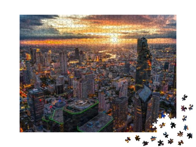 Aerial View of Bangkok Buildings, Bangkok City Downtown w... Jigsaw Puzzle with 1000 pieces