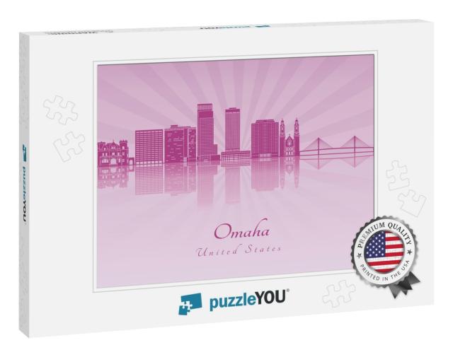 Omaha Skyline in Purple Radiant Orchid in Editable Vector... Jigsaw Puzzle
