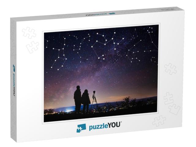 Silhouettes of People Observing Stars & Constellation Dur... Jigsaw Puzzle