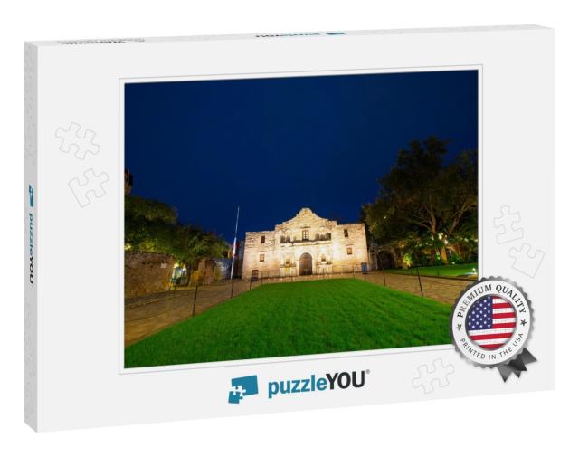 The Alamo Mission At Night in Downtown San Antonio, Texas... Jigsaw Puzzle