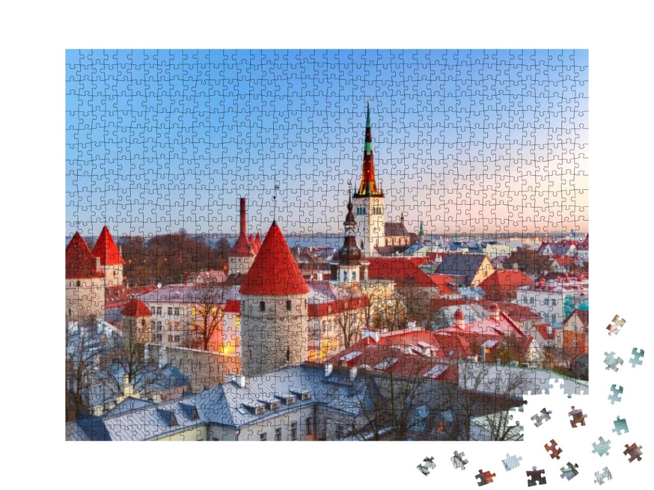 Aerial Cityscape with Medieval Old Town, St. Olaf Baptist... Jigsaw Puzzle with 1000 pieces