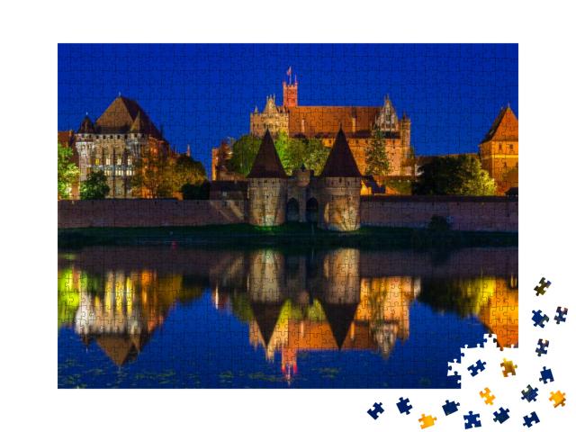 Malbork Castle Over the Nogat River At Night, Poland... Jigsaw Puzzle with 1000 pieces