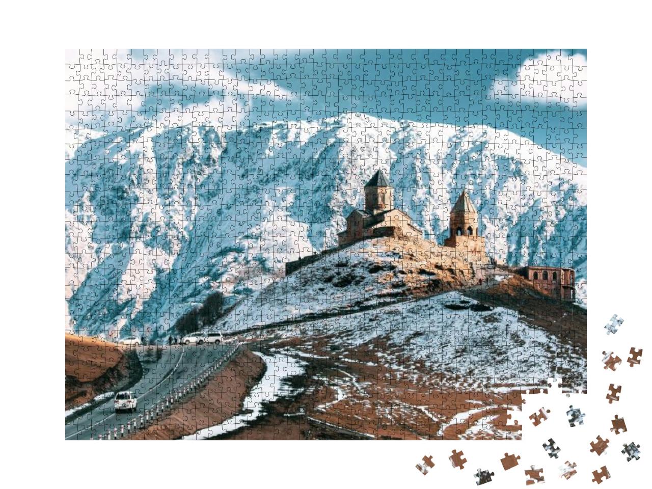 Stepantsminda, Gergeti, Georgia. Famous Gergeti Trinity T... Jigsaw Puzzle with 1000 pieces