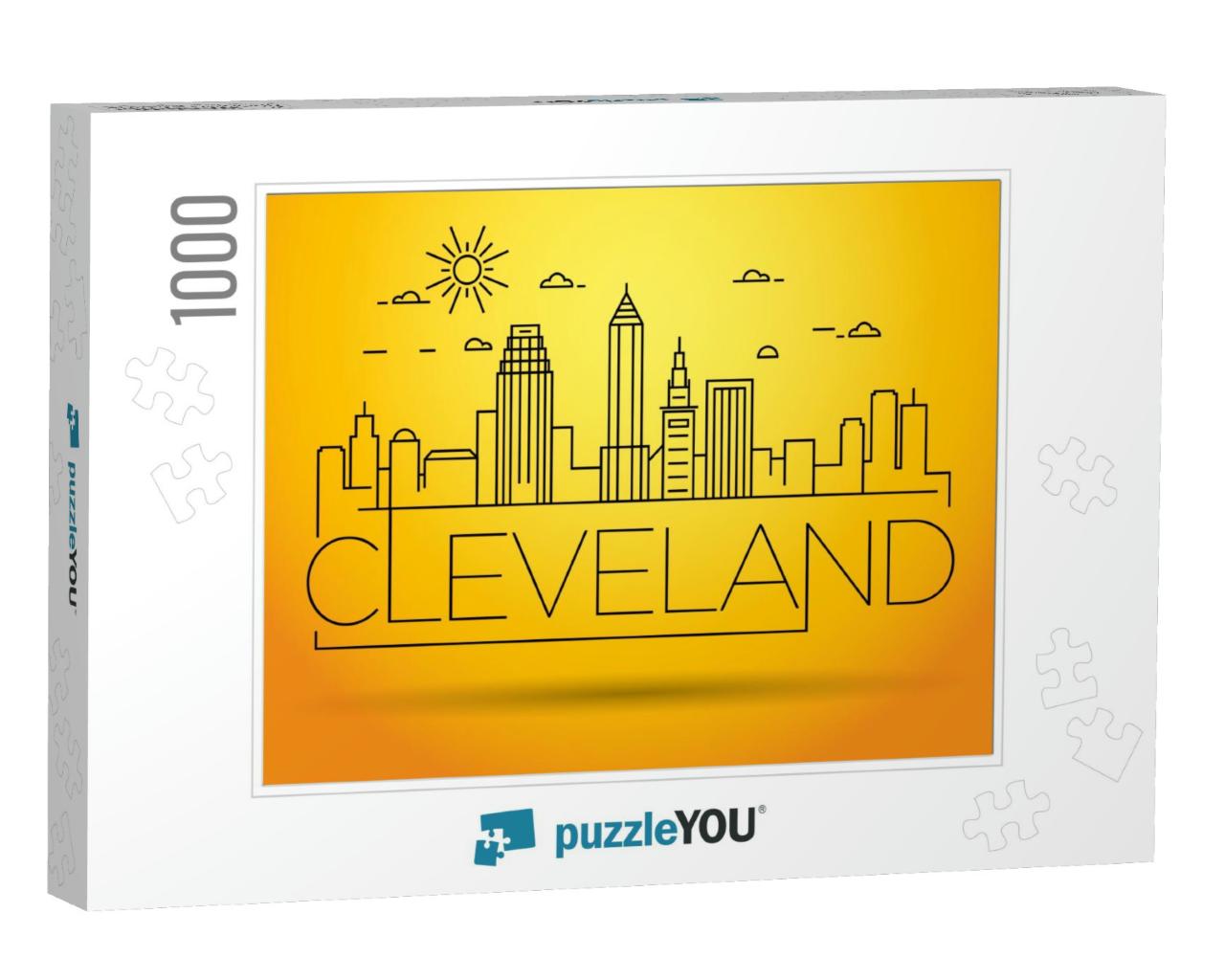 Minimal Cleveland Linear City Skyline with Typographic De... Jigsaw Puzzle with 1000 pieces