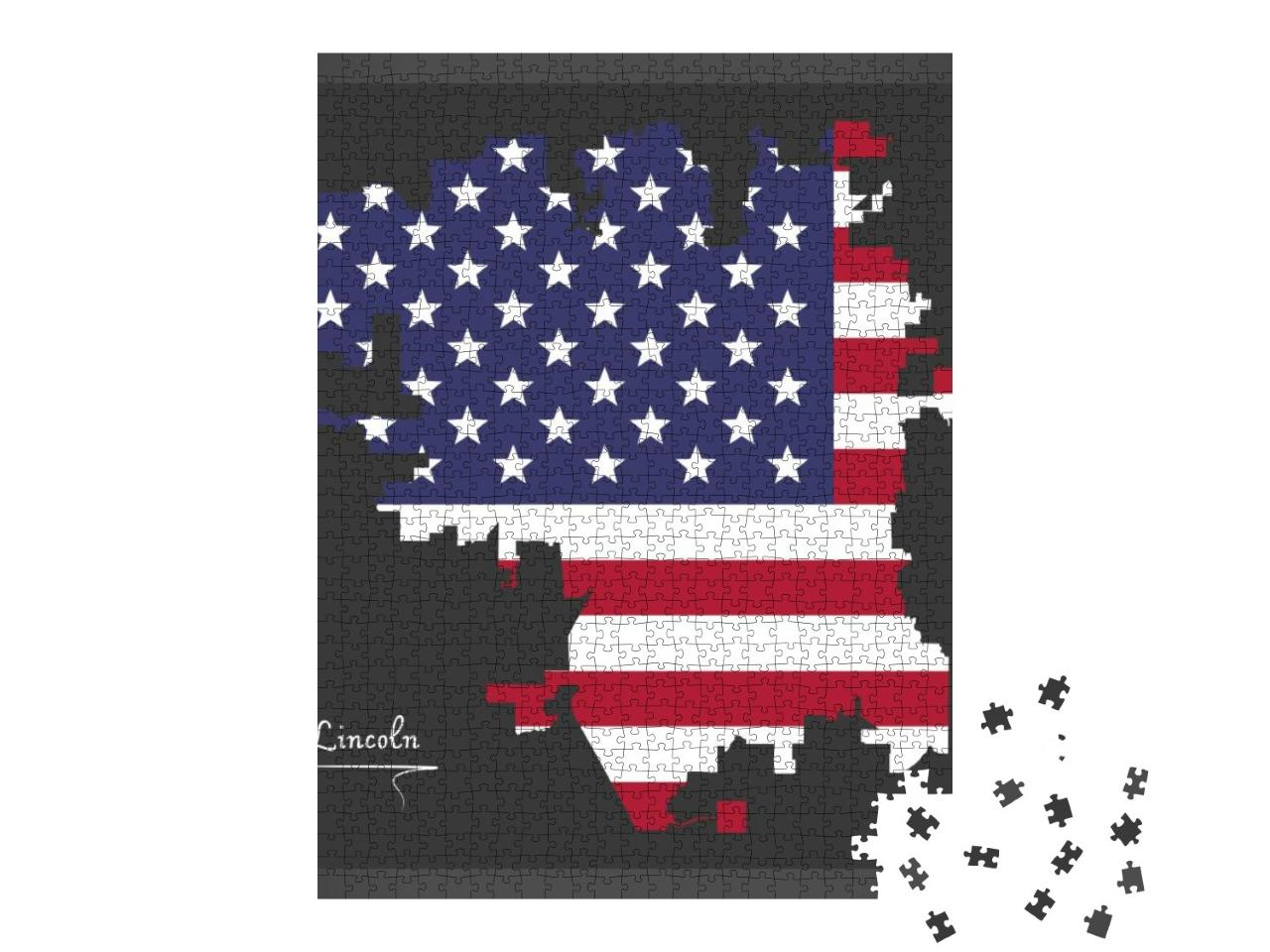 Lincoln Nebraska Map with American National Flag Illustra... Jigsaw Puzzle with 1000 pieces
