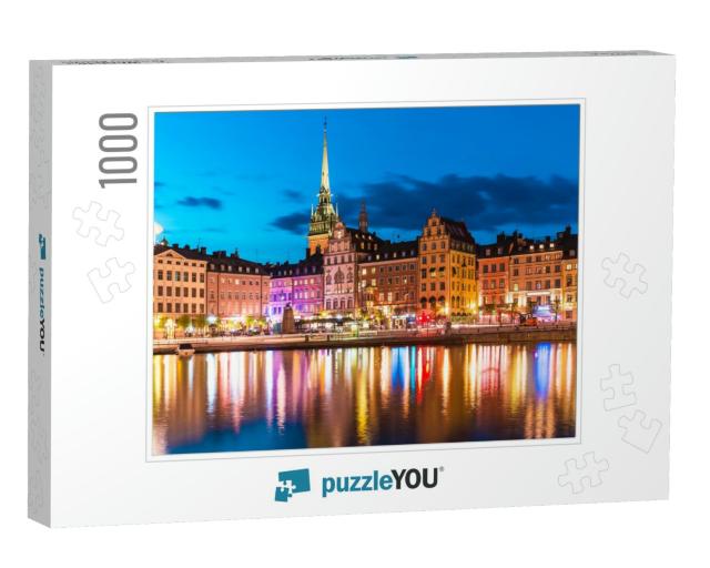 Scenic Summer Night Panorama of the Old Town Gamla Stan A... Jigsaw Puzzle with 1000 pieces