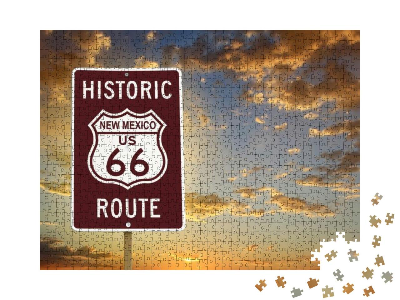 Historic New Mexico Route 66 Brown Sign with Sunset... Jigsaw Puzzle with 1000 pieces